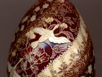 Spiral Birds and Blooms Chiyogami Ukrainian Style Easter Egg Pysanky by So Jeo : Pysanky Pysanka Ukrainian Easter egg batik ukrainian easter art batik  eggshell kimono chiyogami washi origami fans cranes birds blooms gold leaf sojeo leblond artist